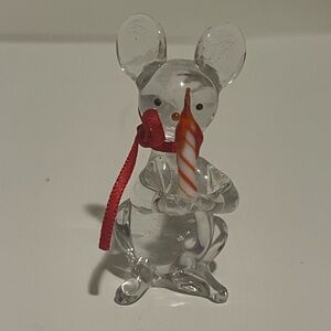 Vintage Clear Glass Christmas Mouse Figurine by George Good candle stick